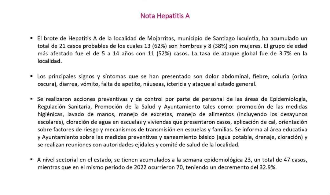 PARA QUE NO SE EXTIENDA LA HEPATITIS TIPO «A», LOS SERVICIOS DE SALUD CONTINÚA CON LAS ACCIONES DE PREVENCIÓN